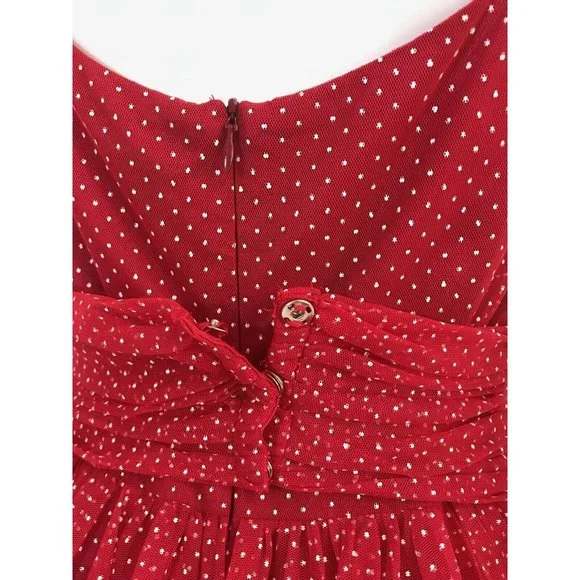 Anna Sui Women's Dress Polka Dot Fit & Flare Red White Fitted Waist Zip Size 4